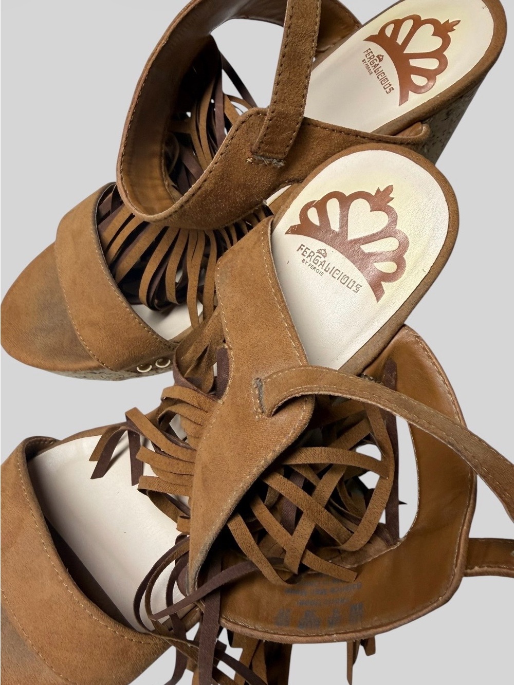 Fergalicious Tan Suede Fringe Cork Wedge Sandals - Picture 6 of 6